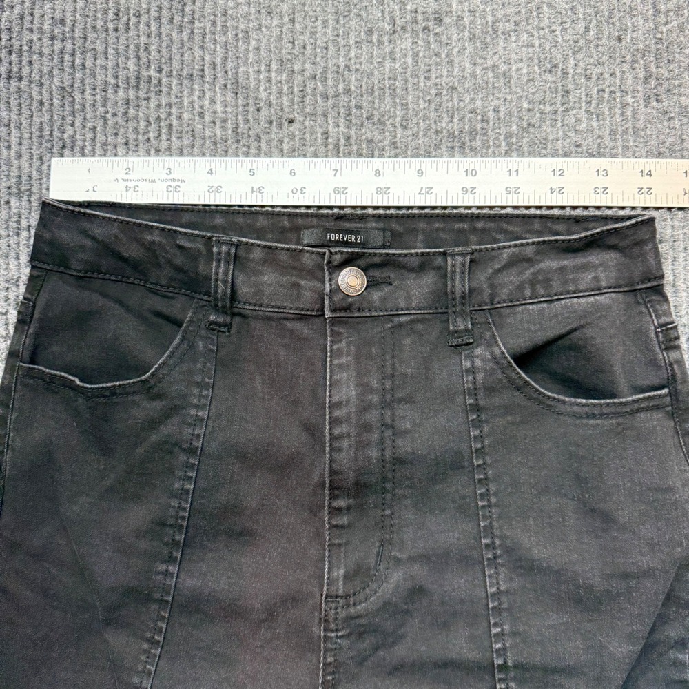 Forever 21 Black Wash Flare Jeans Size 27 High Rise Split Hem Seamed Denim - Picture 3 of 12
